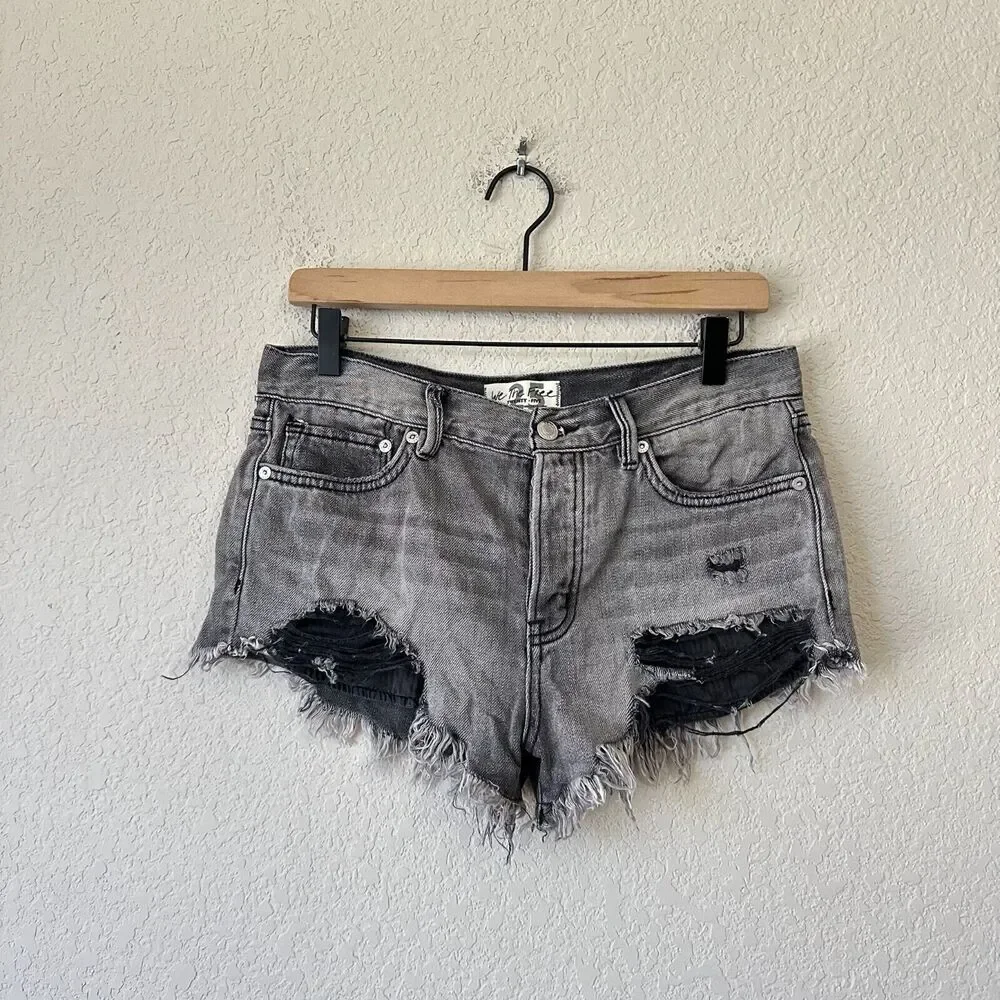 WE THE FREE Good Vibration Cut-Off Jean Shorts Gray Distressed